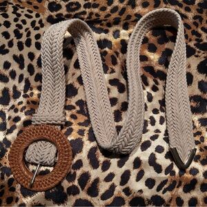 Brown & Beige Fabric Woven Adjustable Belt